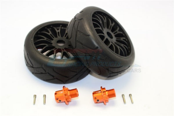 Aluminum 13mm Hex Adapters + Rubber Radial Tires With Plastic Wheels For ARRMA TYPHON / SENTON - 8Pcs Set Orange