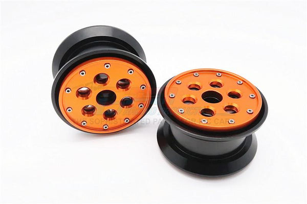 Aluminum Beadlock Weighted Wheels With Weight Holder & Bearings Suitable For All 2.2 Tires - 1Pr Set Black+Orange