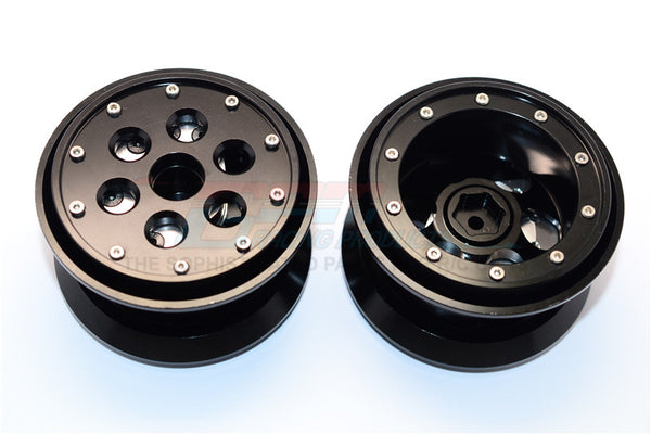 Aluminum Beadlock Weighted Wheels With Weight Holder & Bearings Suitable For All 2.2 Tires - 1Pr Set Black