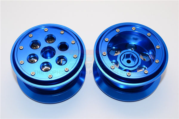 Aluminum Beadlock Weighted Wheels With Weight Holder & Bearings Suitable For All 2.2 Tires - 1Pr Set Blue