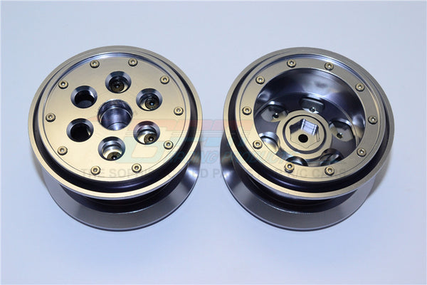 Aluminum Beadlock Weighted Wheels With Weight Holder & Bearings Suitable For All 2.2 Tires - 1Pr Set Gray Silver