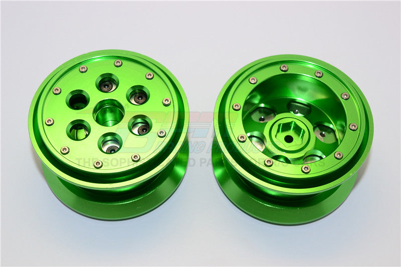 Aluminum Beadlock Weighted Wheels With Weight Holder & Bearings Suitable For All 2.2 Tires - 1Pr Set Green