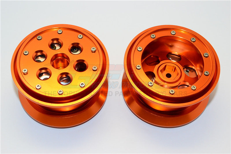 Aluminum Beadlock Weighted Wheels With Weight Holder & Bearings Suitable For All 2.2 Tires - 1Pr Set Orange