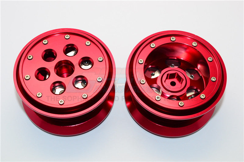 Aluminum Beadlock Weighted Wheels With Weight Holder & Bearings Suitable For All 2.2 Tires - 1Pr Set Red