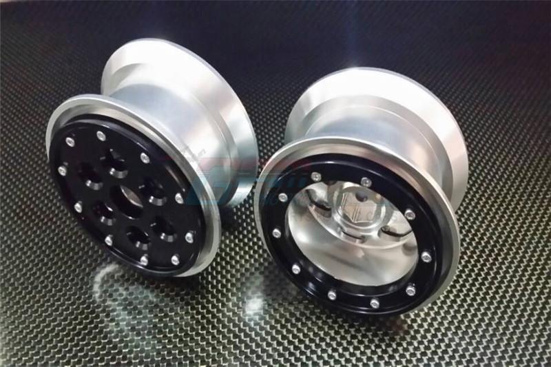 Aluminum Beadlock Weighted Wheels With Weight Holder & Bearings Suitable For All 2.2 Tires - 1Pr Set Silver+Black