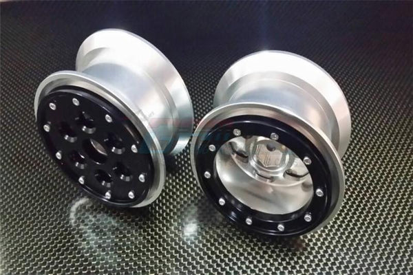 Aluminum Beadlock Weighted Wheels With Weight Holder & Bearings Suitable For All 2.2 Tires - 1Pr Set Silver+Black