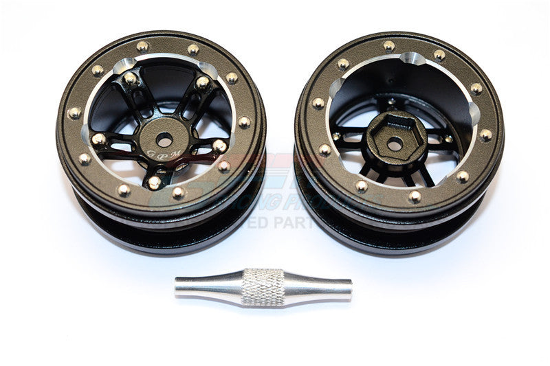 Aluminum 5 Poles Sparkling Wheels In Silver Edge For 1.9" Tire With Hex Tool - 1Pr Set Black