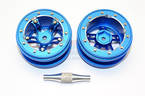 Aluminum 5 Poles Sparkling Wheels In Silver Edge For 1.9" Tire With Hex Tool - 1Pr Set Blue