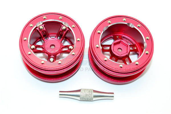 Aluminum 5 Poles Sparkling Wheels In Silver Edge For 1.9" Tire With Hex Tool - 1Pr Set Red