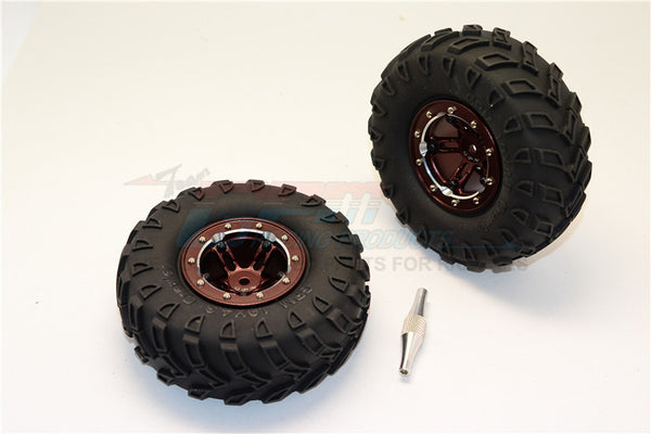 Aluminum 5 Poles Simulation Wheels In Silver Edge With 1.9" Tire & Hex Tool (Inner Black & Outer Silver Screws) - 1Pr Set Brown