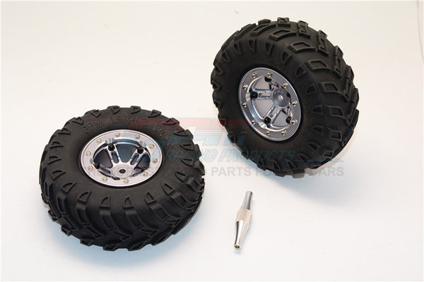 Aluminum 5 Poles Simulation Wheels In Silver Edge With 1.9" Tire & Hex Tool (Inner Black & Outer Silver Screws) - 1Pr Set Gray Silver