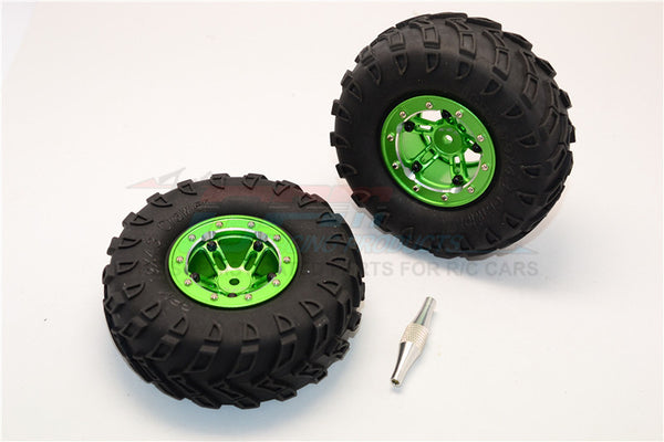 Aluminum 5 Poles Simulation Wheels In Silver Edge With 1.9" Tire & Hex Tool (Inner Black & Outer Silver Screws) - 1Pr Set Green