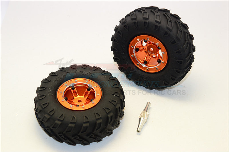 Aluminum 5 Poles Simulation Wheels In Silver Edge With 1.9" Tire & Hex Tool (Inner Black & Outer Silver Screws) - 1Pr Set Orange
