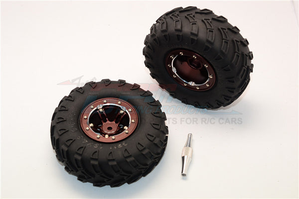 Aluminum 5 Poles Simulation Wheels In Silver Edge With 1.9" Tire & Hex Tool (All Silver Screws) - 1Pr Set Brown