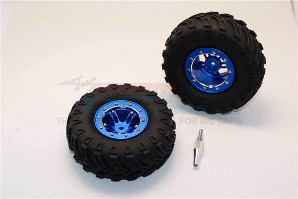 Aluminum 5 Poles Simulation Wheels In Silver Edge With 1.9" Tire & Hex Tool (All Silver Screws) - 1Pr Set Blue