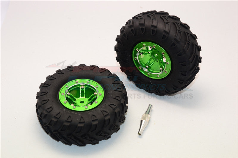 Aluminum 5 Poles Simulation Wheels In Silver Edge With 1.9" Tire & Hex Tool (All Silver Screws) - 1Pr Set Green