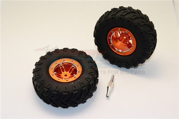 Aluminum 5 Poles Simulation Wheels In Silver Edge With 1.9" Tire & Hex Tool (All Silver Screws) - 1Pr Set Orange