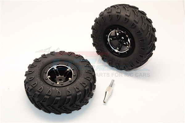 Aluminum 5 Poles Simulation Wheels In Silver Edge With 1.9" Tire & Hex Tool (Inner Silver & Outer Black Screws) - 1Pr Set Black