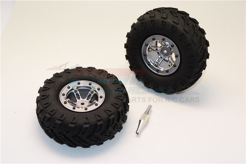 Aluminum 5 Poles Simulation Wheels In Silver Edge With 1.9" Tire & Hex Tool (Inner Silver & Outer Black Screws) - 1Pr Set Gray Silver