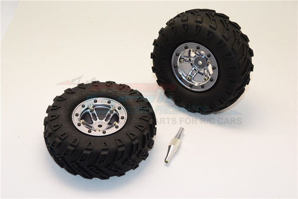Aluminum 5 Poles Simulation Wheels In Silver Edge With 1.9" Tire & Hex Tool (Inner Silver & Outer Black Screws) - 1Pr Set Gray Silver