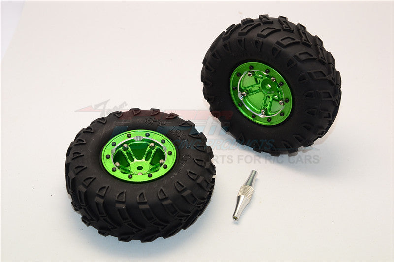Aluminum 5 Poles Simulation Wheels In Silver Edge With 1.9" Tire & Hex Tool (Inner Silver & Outer Black Screws) - 1Pr Set Green