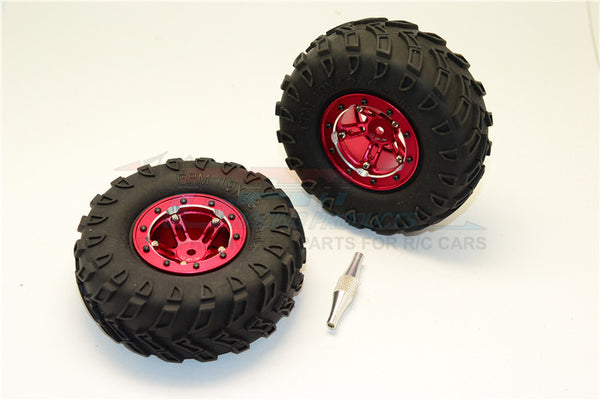 Aluminum 5 Poles Simulation Wheels In Silver Edge With 1.9" Tire & Hex Tool (Inner Silver & Outer Black Screws) - 1Pr Set Red