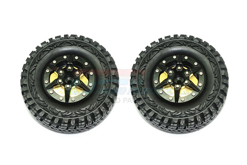 1.9" Aluminum 6 Poles Wheels With Brass Pendulum Weight + Crawler Tire -1Pr Set Black