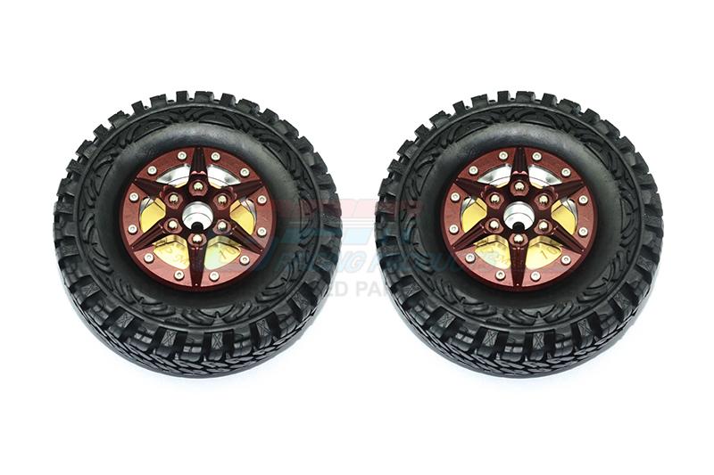 1.9" Aluminum 6 Poles Wheels With Brass Pendulum Weight + Crawler Tire -1Pr Set Brown