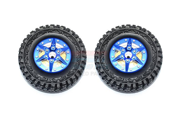 1.9" Aluminum 6 Poles Wheels With Brass Pendulum Weight + Crawler Tire -1Pr Set Blue