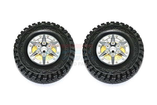 1.9" Aluminum 6 Poles Wheels With Brass Pendulum Weight + Crawler Tire -1Pr Set Gray Silver