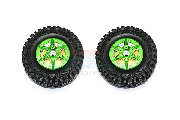 1.9" Aluminum 6 Poles Wheels With Brass Pendulum Weight + Crawler Tire -1Pr Set Green