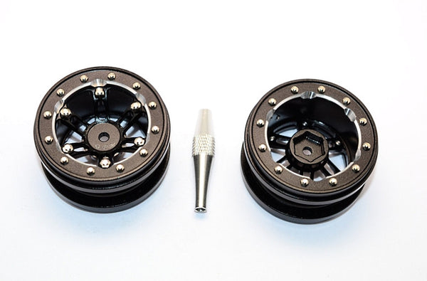 Aluminum 6 Poles Simulation Wheels In Silver Edge For 1.9" Tire With Hex Tool - 1Pr Set Black