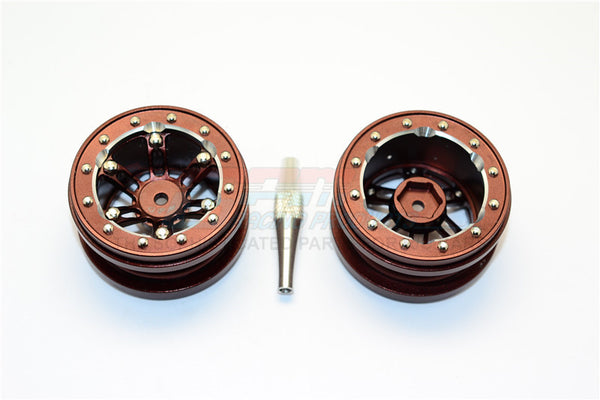 Aluminum 6 Poles Simulation Wheels In Silver Edge For 1.9" Tire With Hex Tool - 1Pr Set Brown