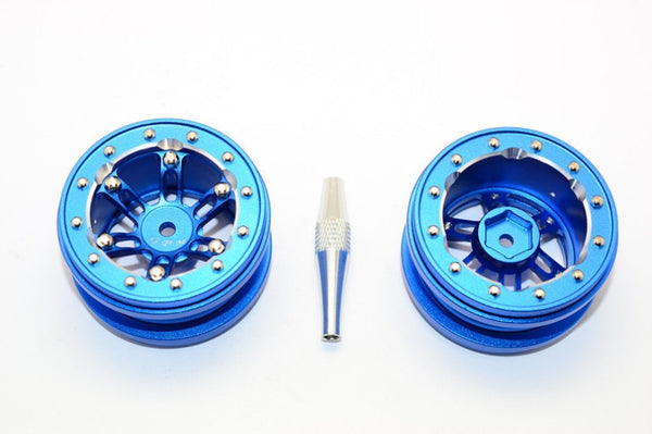 Aluminum 6 Poles Simulation Wheels In Silver Edge For 1.9" Tire With Hex Tool - 1Pr Set Blue