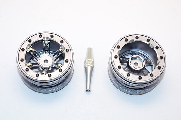 Aluminum 6 Poles Simulation Wheels In Silver Edge For 1.9" Tire With Hex Tool - 1Pr Set Gray Silver