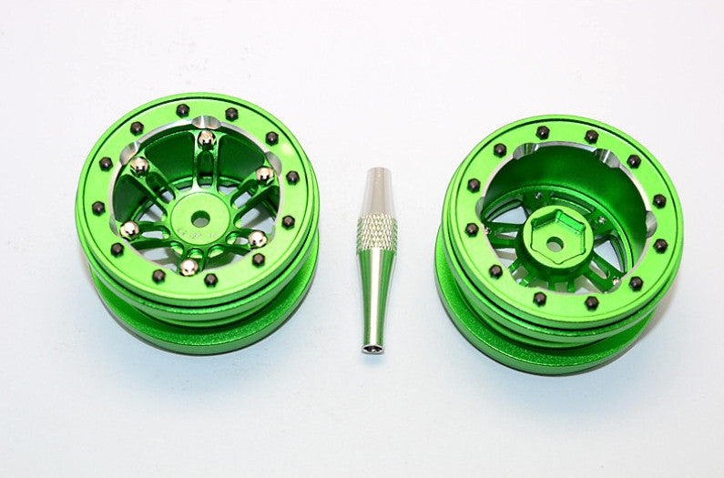 Aluminum 6 Poles Simulation Wheels In Silver Edge For 1.9" Tire With Hex Tool - 1Pr Set Green