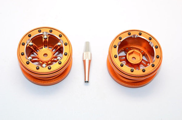 Aluminum 6 Poles Simulation Wheels In Silver Edge For 1.9" Tire With Hex Tool - 1Pr Set Orange