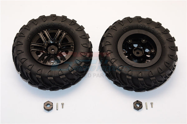 Plastic 6 Poles Simulation Wheels In Black Screws With 1.9" Crawler Tire & 12mm Hex Tool - 1Pr Black