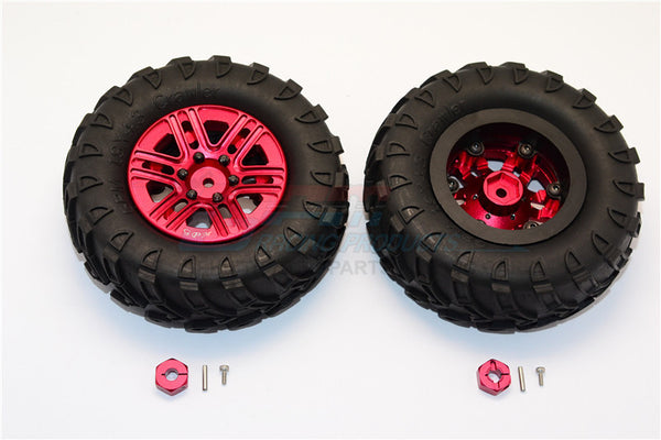 Plastic 6 Poles Simulation Wheels In Black Screws With 1.9" Crawler Tire & 12mm Hex Tool - 1Pr Red
