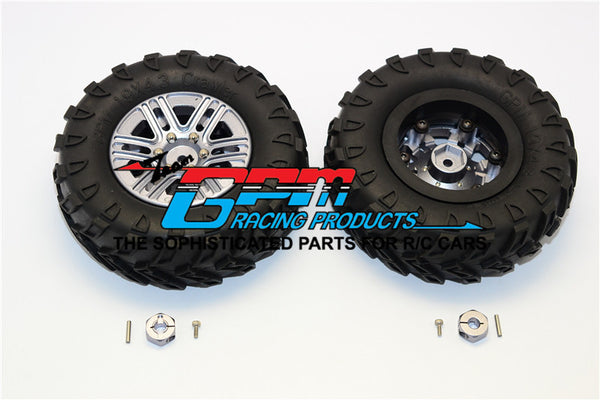 Plastic 6 Poles Simulation Wheels In Silver Screws With 1.9" Crawler Tire & 12mm Hex Tool - 1Pr Gray Silver
