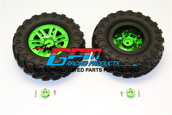 Plastic 6 Poles Simulation Wheels In Silver Screws With 1.9" Crawler Tire & 12mm Hex Tool - 1Pr Green