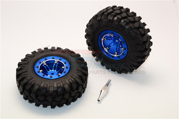 Aluminum 6 Poles Simulation Wheels In Silver Edge With 1.9" Crawler Tire & Hex Tool (Inner Silver & Outer Black Screws) - 1Pr Set Blue