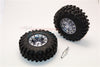 Aluminum 6 Poles Simulation Wheels In Silver Edge With 1.9" Crawler Tire & Hex Tool (Inner Silver & Outer Black Screws) - 1Pr Set Gray Silver