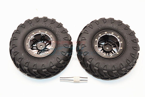 Aluminum 6 Poles Simulation Wheels In Silver Edge With 1.9" Tire & Hex Tool (Inner Black & Outer Silver Screws) - 1Pr Set Black