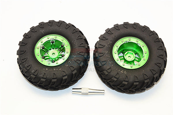 Aluminum 6 Poles Simulation Wheels In Silver Edge With 1.9" Tire & Hex Tool (Inner Black & Outer Silver Screws) - 1Pr Set Green