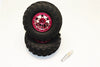 Aluminum 6 Poles Simulation Wheels In Silver Edge With 1.9" Tire & Hex Tool (Inner Black & Outer Silver Screws) - 1Pr Set Red
