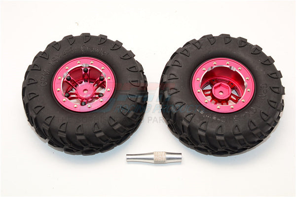 Aluminum 6 Poles Simulation Wheels In Silver Edge With 1.9" Tire & Hex Tool (Inner Black & Outer Silver Screws) - 1Pr Set Red