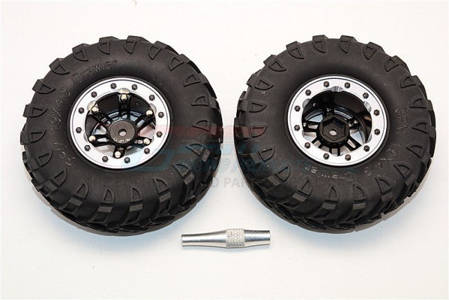 Aluminum 6 Poles Simulation Wheels With 1.9" Tire & Hex Tool  (Custom Colors) - 1Pr Set Black+Silver