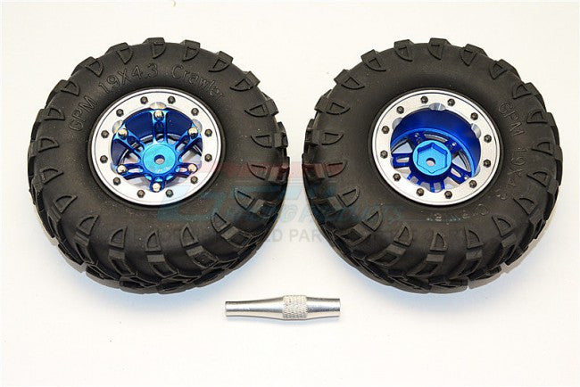Aluminum 6 Poles Simulation Wheels With 1.9" Tire & Hex Tool  (Custom Colors) - 1Pr Set Blue+Silver