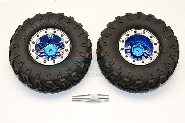 Aluminum 6 Poles Simulation Wheels With 1.9" Tire & Hex Tool  (Custom Colors) - 1Pr Set Blue+Silver